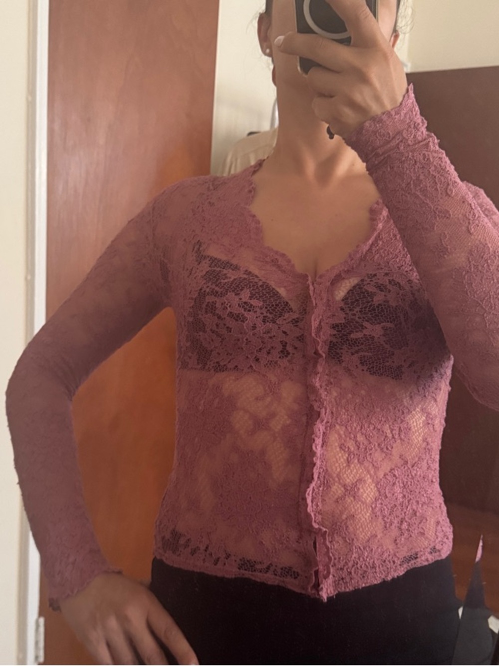 intimissimi Mauve Lace Sheer Long-Sleeve Crop Top